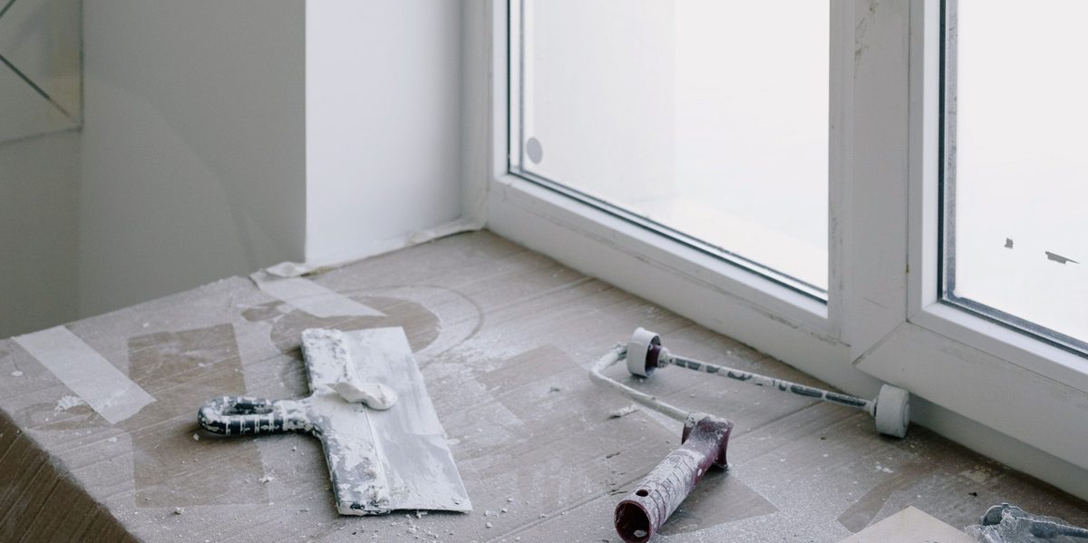 Post-construction interior with dust and debris ready for cleaning